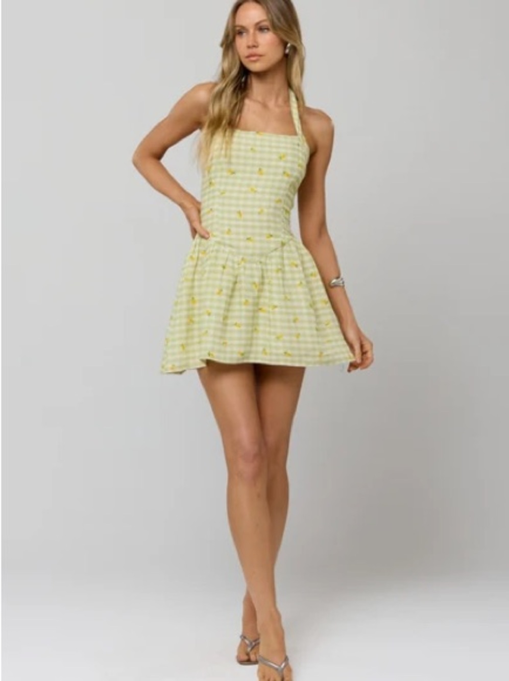 RESA Yellow Gingham Halter Mini Dress